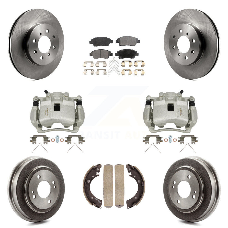 Front Rear Brake Caliper Rotors Drum Semi-Metallic Pad Kit (8Pc) For 2007-2008 Honda Fit KC8-100811P