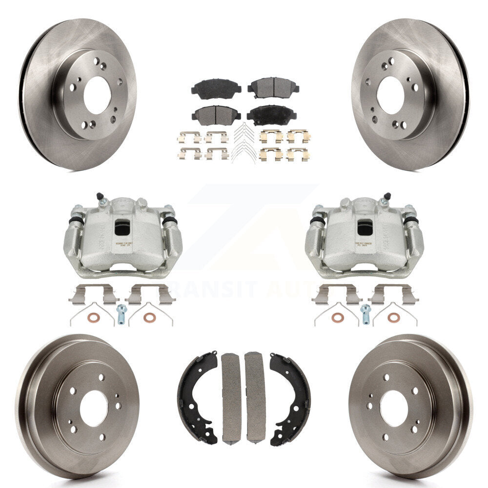 Front Rear Disc Brake Caliper Rotors Drums Ceramic Pads Kit (8Pc) For Honda Civic KC8-100811T by Transit Auto