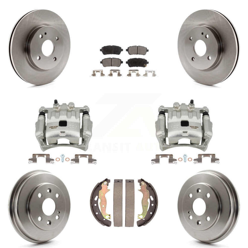 Front Rear Brake Caliper Rotors Drums Semi-Metallic Pads Kit (8Pc) For 2011-2014 Mazda 2 KC8-100812P