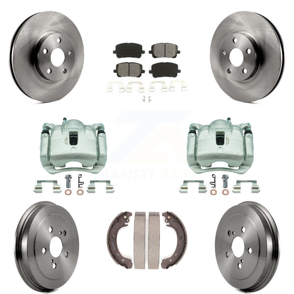 Front Rear Disc Brake Caliper Rotors Drum Semi-Metallic Pad Kit (8Pc) For Toyota Corolla KC8-100812S
