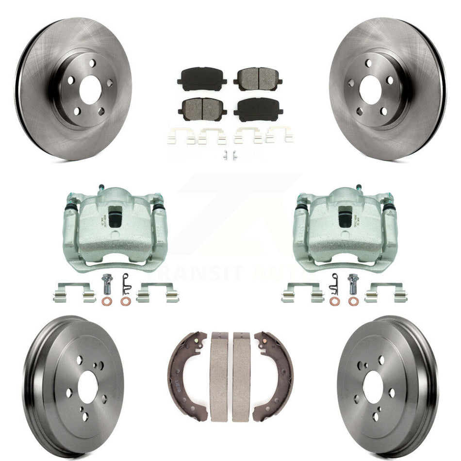 Front Rear Disc Brake Caliper Rotors Drum Semi-Metallic Pad Kit (8Pc) For Toyota Corolla KC8-100812S