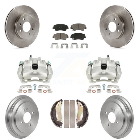 Front Rear Disc Brake Caliper Rotors Drums Ceramic Pads Kit (8Pc) For 2012-2017 Hyundai Accent KC8-100813C by Transit Auto