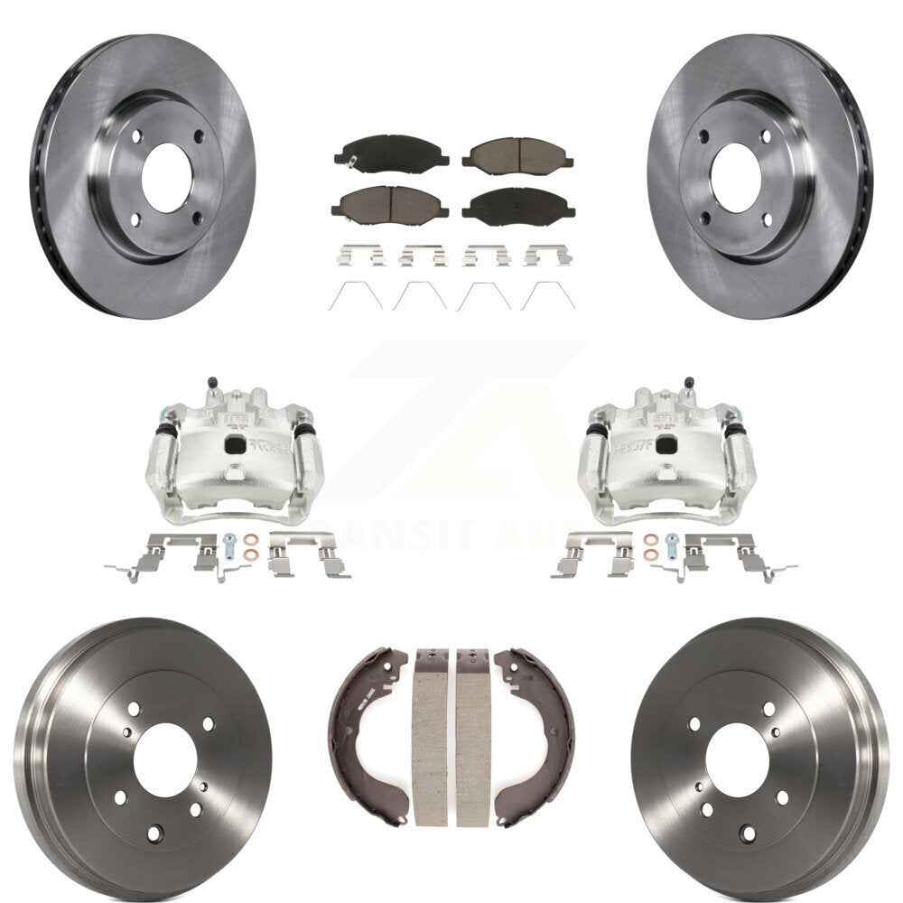 Front Rear Brake Caliper Rotors Drum Ceramic Pads Kit (8Pc) For Nissan Versa 4-Wheel ABS KC8-100814C