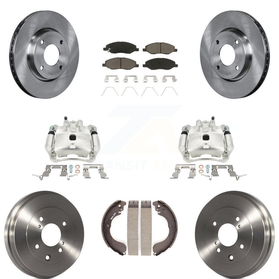 Front Rear Brake Caliper Rotors Drum Ceramic Pads Kit (8Pc) For Nissan Versa 4-Wheel ABS KC8-100814C