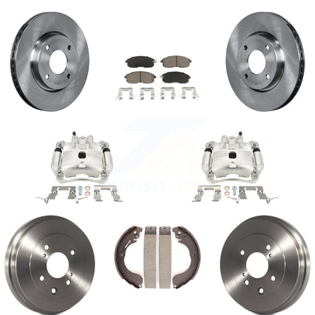 Front Rear Disc Brake Caliper Rotors Drums Ceramic Pads Kit (8Pc) For Nissan Versa Cube KC8-100815C