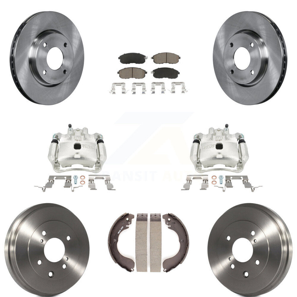 Front Rear Disc Brake Caliper Rotors Drums Ceramic Pads Kit (8Pc) For Nissan Versa Cube KC8-100815C