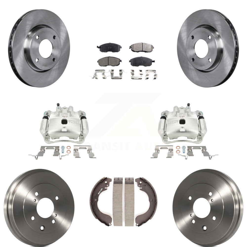 Front Rear Disc Brake Caliper Rotors Drums Ceramic Pads Kit (8Pc) For Nissan Versa Cube KC8-100815T