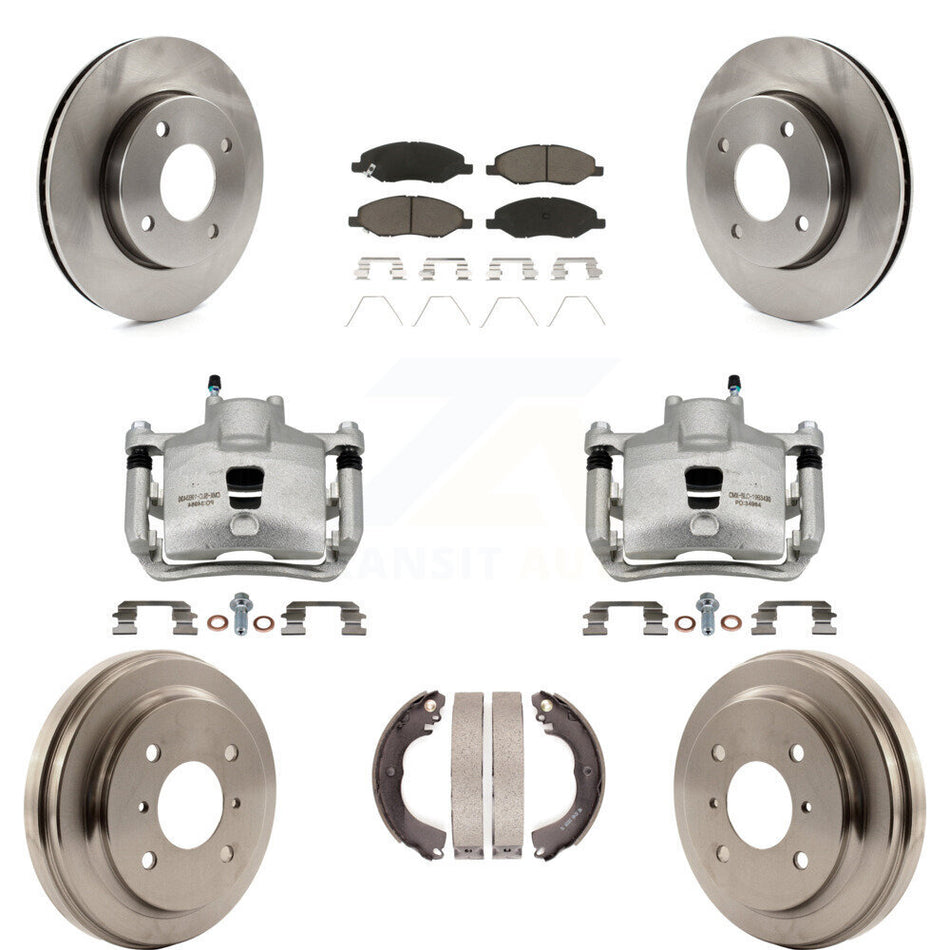 Front Rear Brake Caliper Rotors Drums Ceramic Pads Kit (8Pc) For 09-11 Nissan Versa 1.6L KC8-100816C