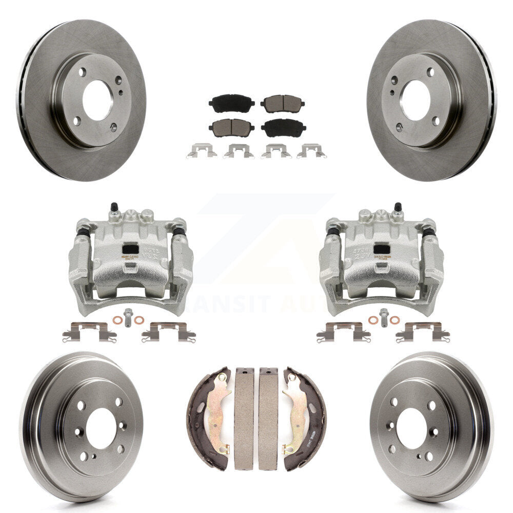 Front Rear Disc Brake Caliper Rotors Drums Ceramic Pads Kit (8Pc) For Ford Fiesta KC8-100817C