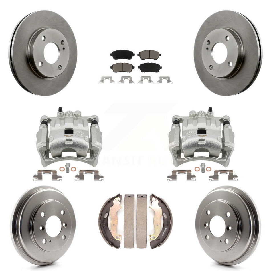 Front Rear Disc Brake Caliper Rotors Drums Ceramic Pads Kit (8Pc) For Ford Fiesta KC8-100817C
