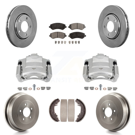 Front Rear Brake Caliper Rotors Drum Semi-Metallic Pad Kit (8Pc) For Dodge Caravan Grand KC8-100817P