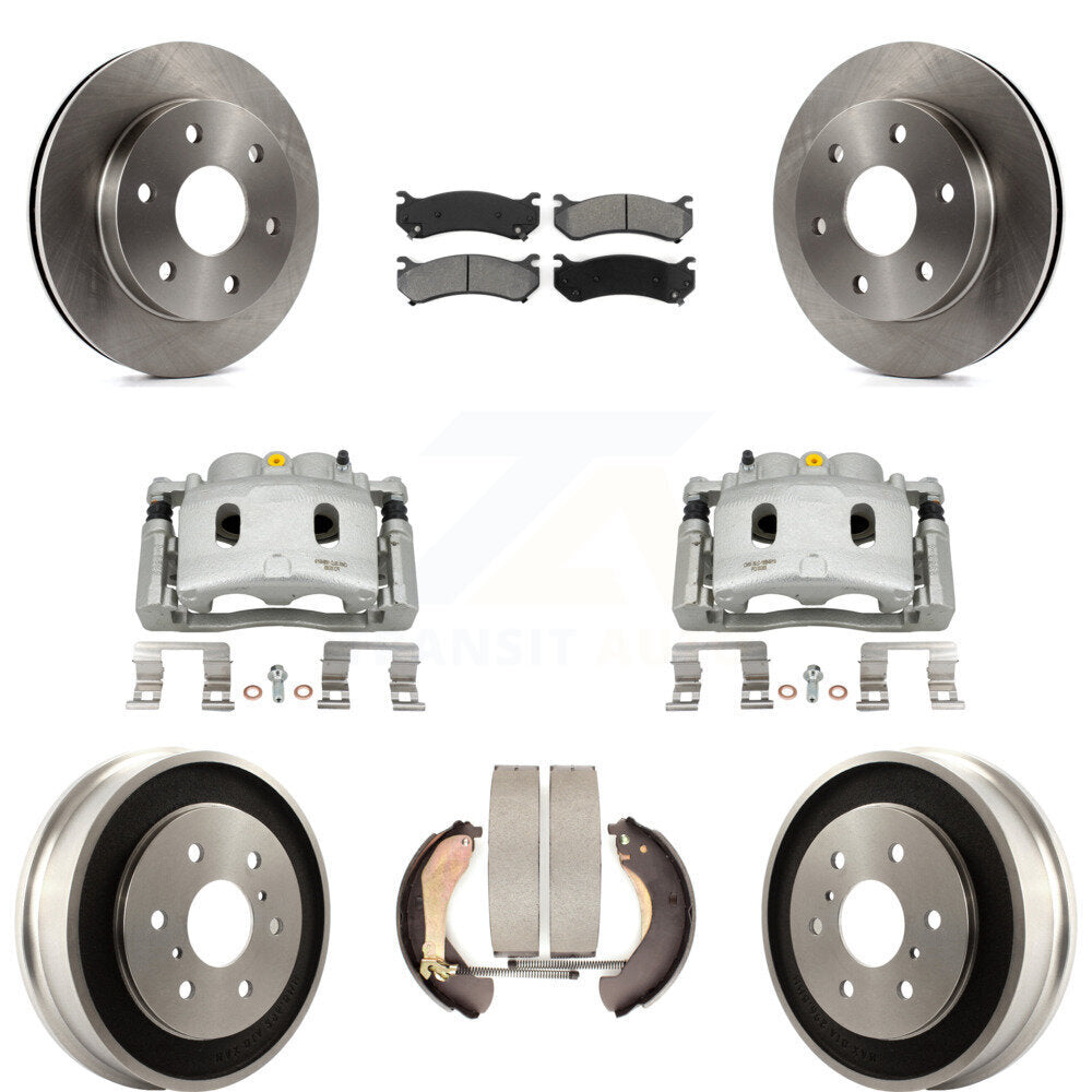Front Rear Disc Brake Caliper Rotors Drums Semi-Metallic Pads Kit (8Pc) For KC8-100817S