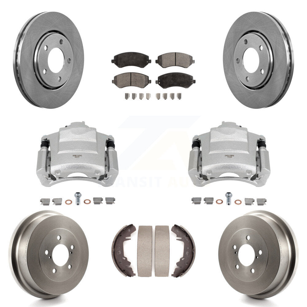Front Rear Brake Caliper Rotor Drum Ceramic Pad Kit (8Pc) For Dodge Caravan Grand Town & KC8-100817T