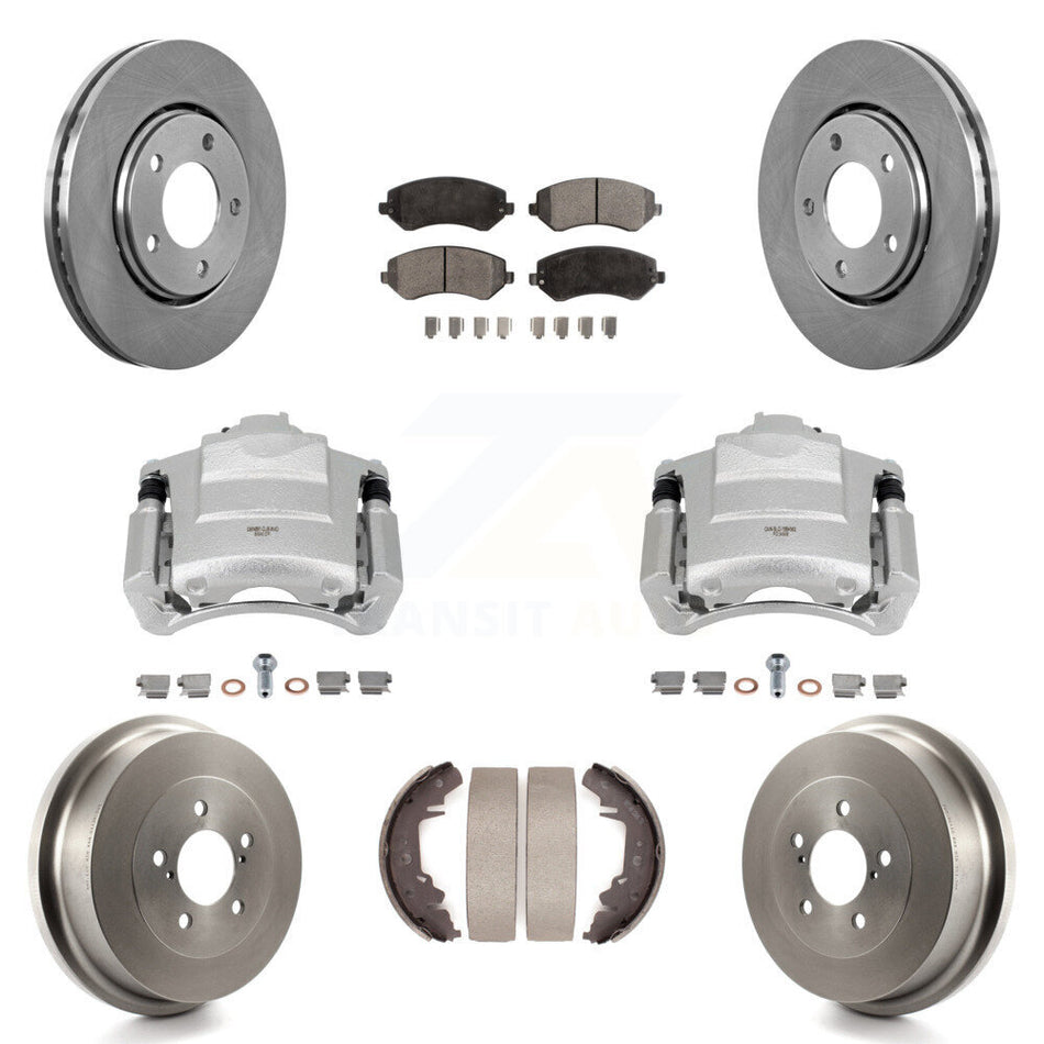 Front Rear Brake Caliper Rotor Drum Ceramic Pad Kit (8Pc) For Dodge Caravan Grand Town & KC8-100817T