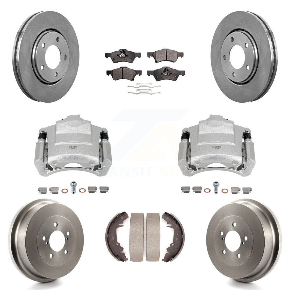 Front Rear Disc Brake Caliper Rotors Drum Semi-Metallic Pads Kit (8Pc) For Dodge Caravan KC8-100818P