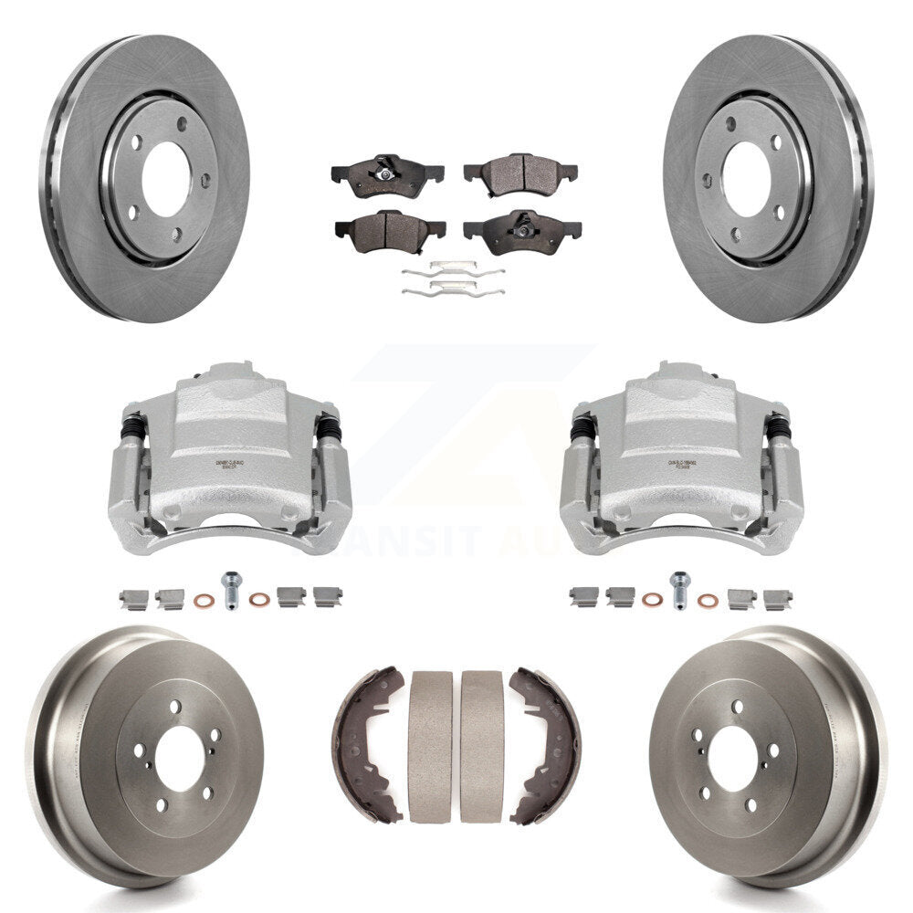 Front Rear Disc Brake Caliper Rotors Drums Ceramic Pads Kit (8Pc) For Dodge Caravan KC8-100818T