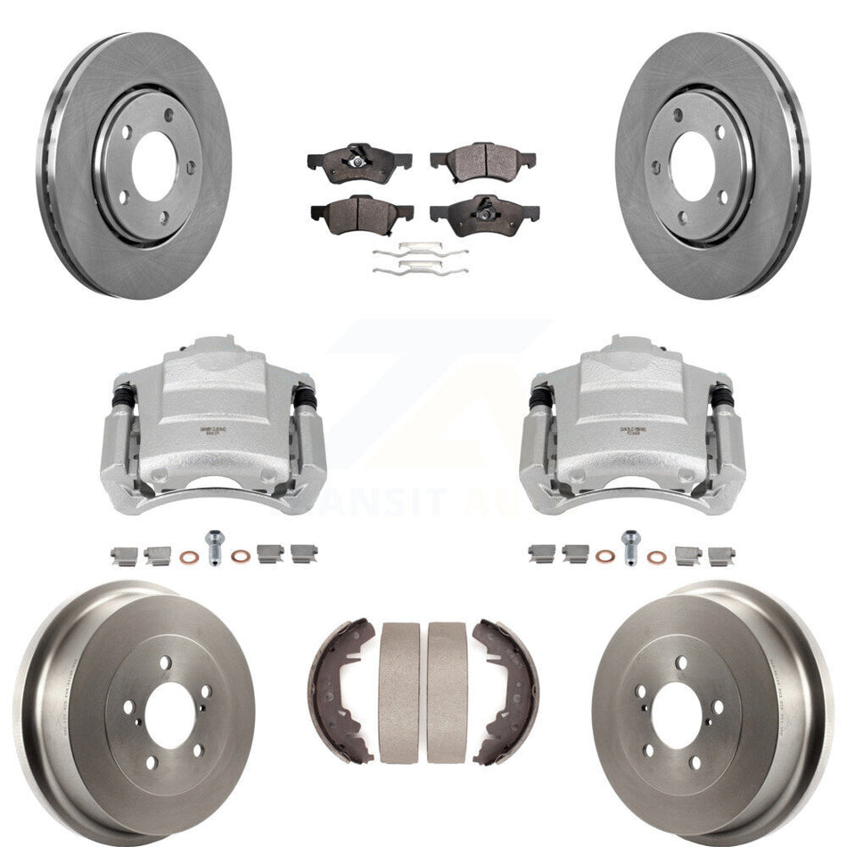 Front Rear Disc Brake Caliper Rotors Drums Ceramic Pads Kit (8Pc) For Dodge Caravan KC8-100818T