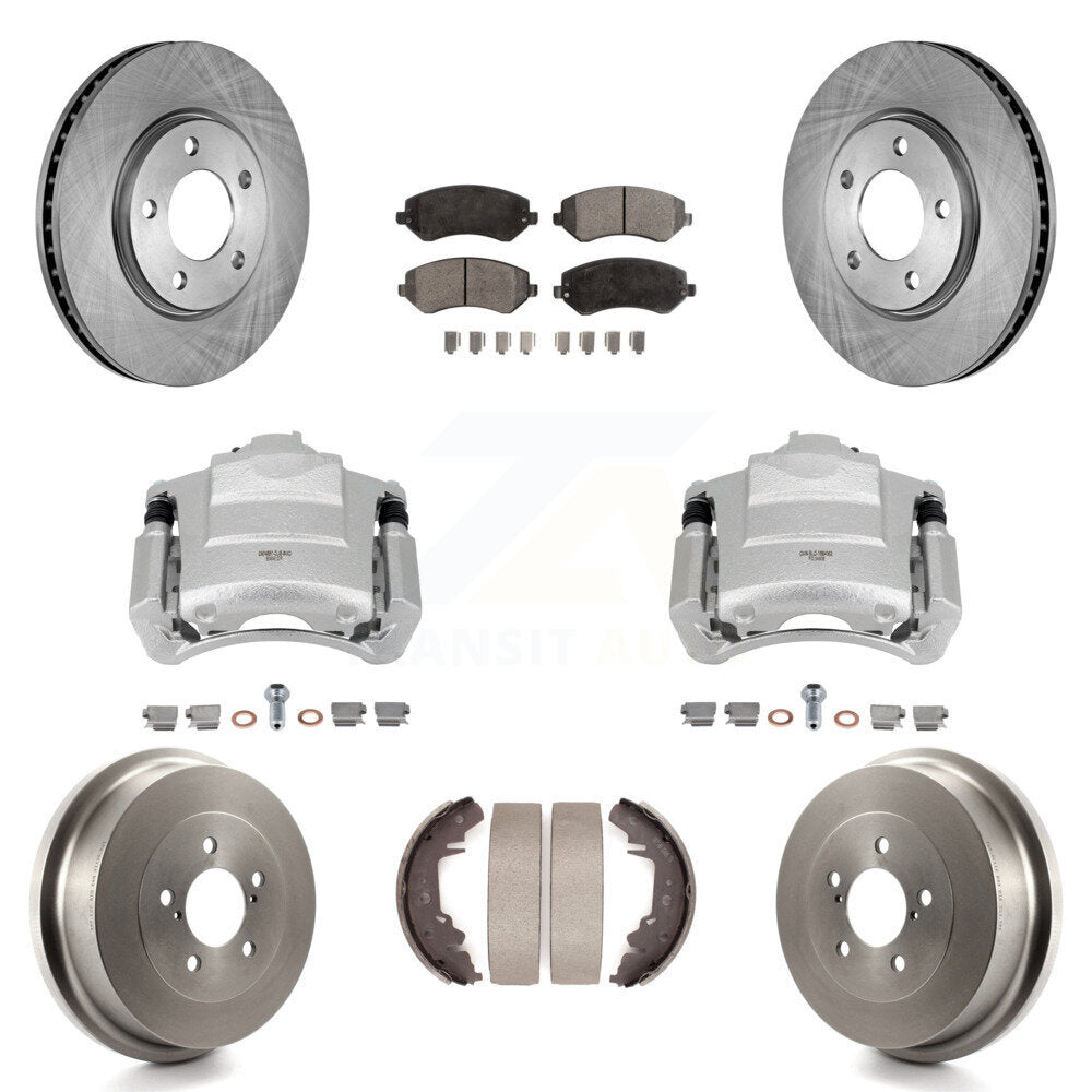 Front Rear Brake Caliper Rotors Drum Semi-Metallic Pad Kit (8Pc) For Dodge Grand Caravan KC8-100819P