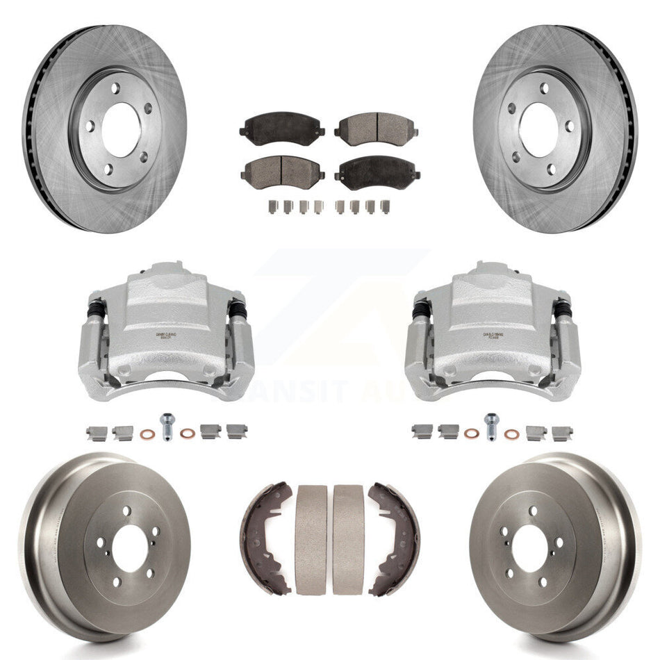 Front Rear Brake Caliper Rotors Drum Semi-Metallic Pad Kit (8Pc) For Dodge Grand Caravan KC8-100819P