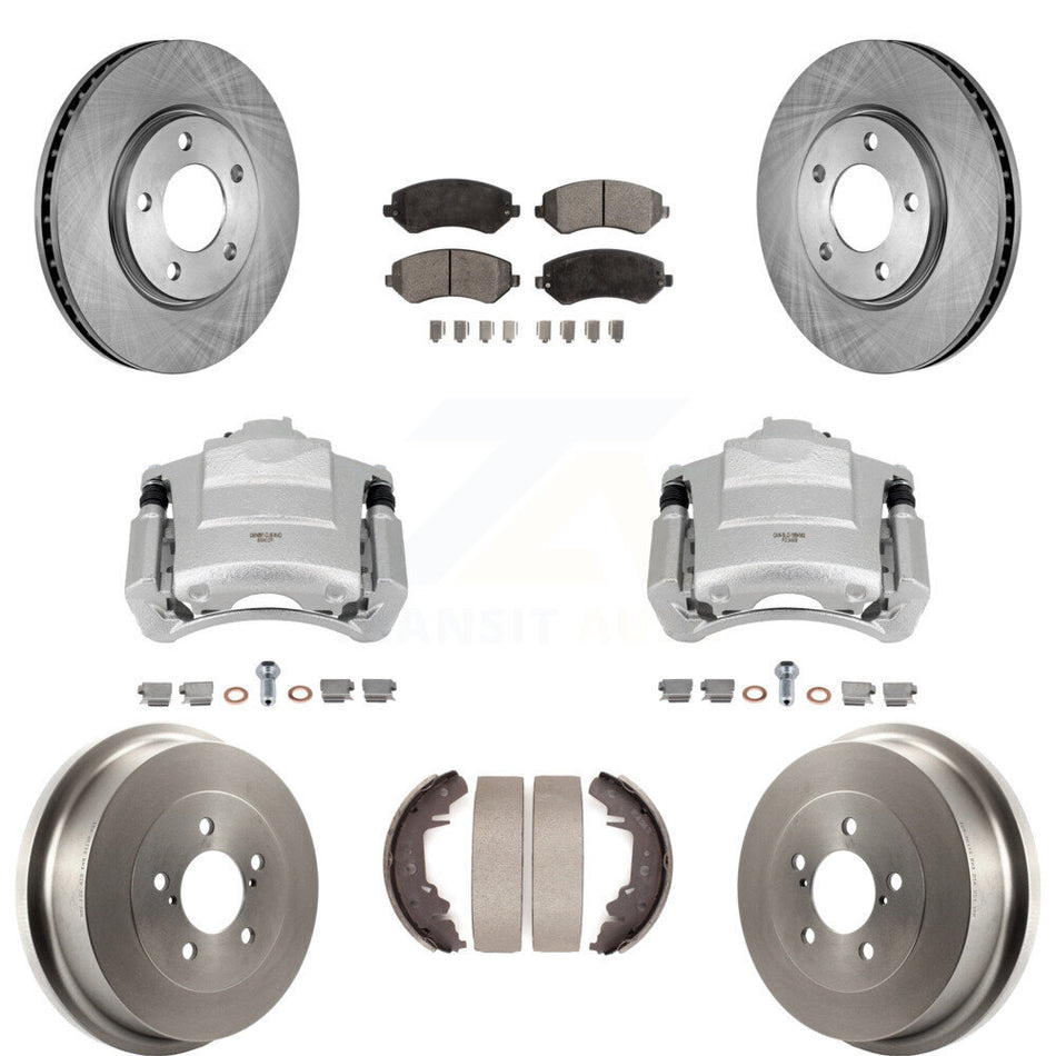 Front Rear Disc Brake Caliper Rotors Drum Ceramic Pads Kit (8Pc) For Dodge Grand Caravan KC8-100819T