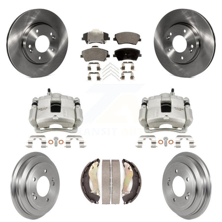 Front Rear Disc Brake Caliper Rotor Drum Semi-Metallic Pad Kit (8Pc) For Hyundai Elantra KC8-100820P