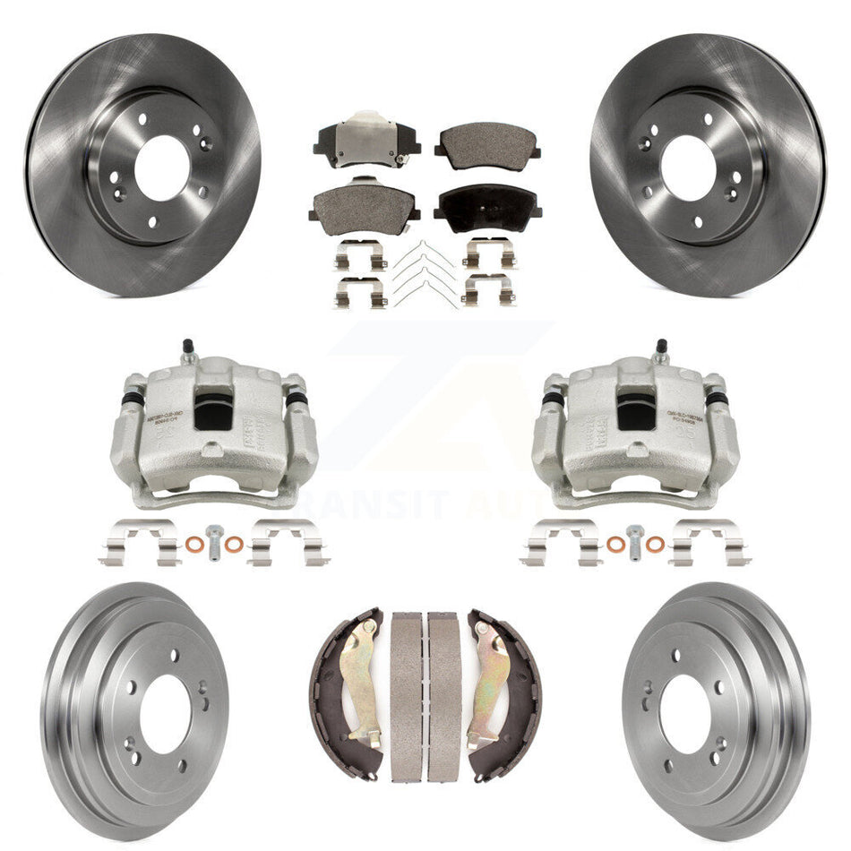 Front Rear Disc Brake Caliper Rotor Drum Semi-Metallic Pad Kit (8Pc) For Hyundai Elantra KC8-100820P