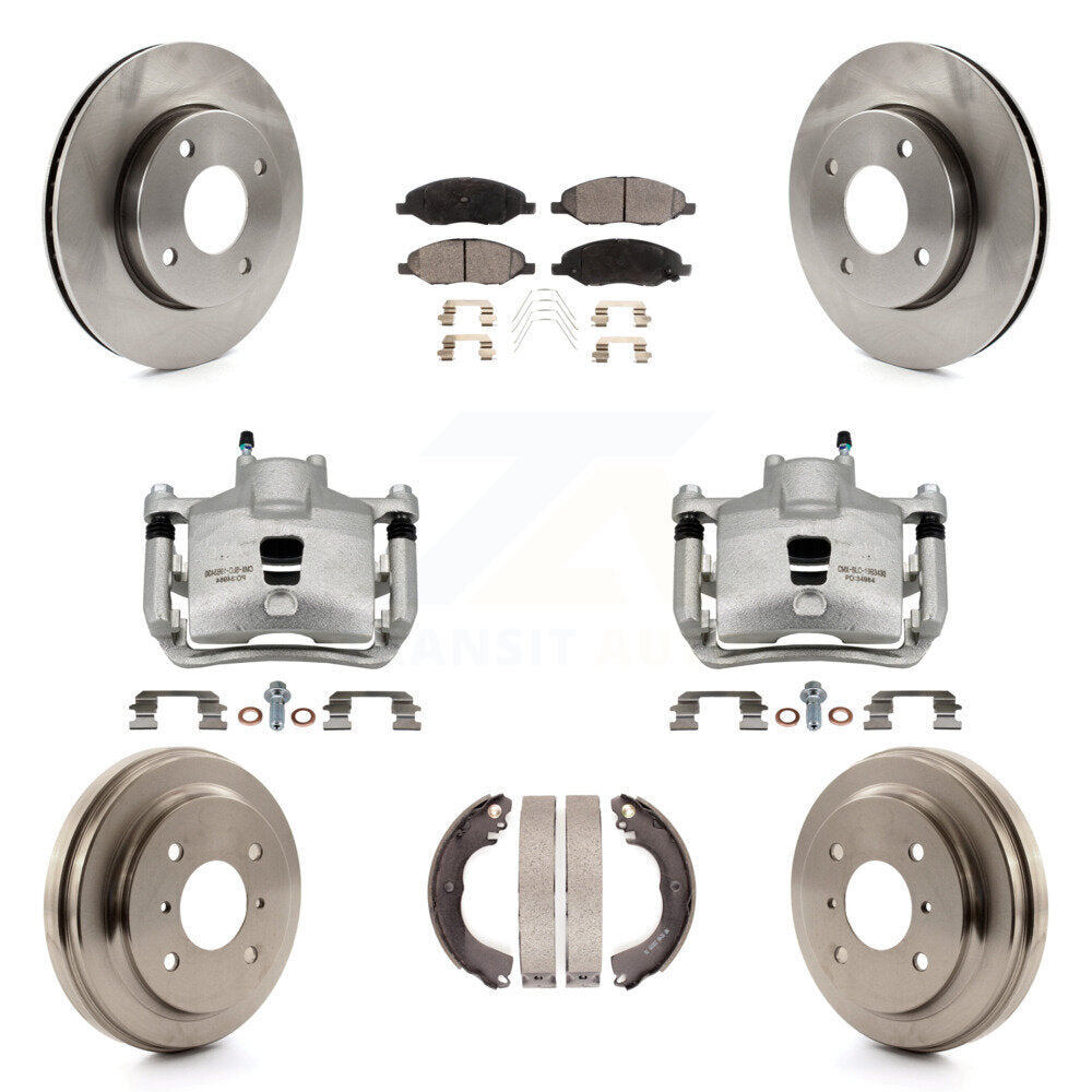 Front Rear Brake Caliper Rotors Drums Semi-Metallic Pads Kit (8Pc) For Nissan Versa 1.6L KC8-100821P
