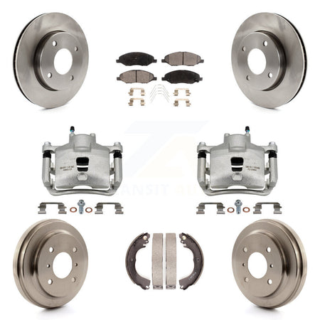 Front Rear Brake Caliper Rotors Drums Semi-Metallic Pads Kit (8Pc) For Nissan Versa 1.6L KC8-100821P