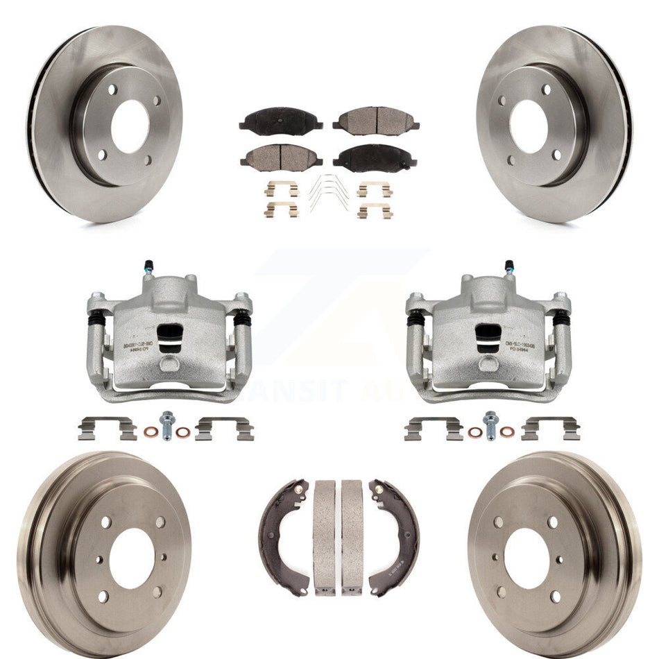Front Rear Brake Caliper Rotors Drums Semi-Metallic Pads Kit (8Pc) For Nissan Versa 1.6L KC8-100821P