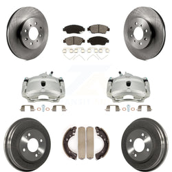 Front Rear Disc Brake Caliper Rotors Drums Semi-Metallic Pads Kit (8Pc) For Honda Civic With 4 Lug Wheels KC8-100821S