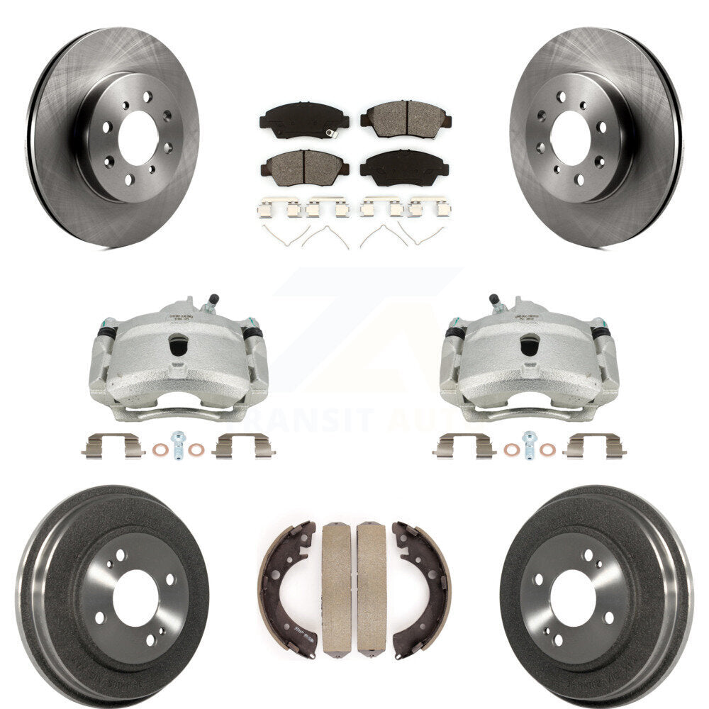 Front Rear Disc Brake Caliper Rotors Drums Semi-Metallic Pads Kit (8Pc) For Honda Civic With 4 Lug Wheels KC8-100821S by Transit Auto