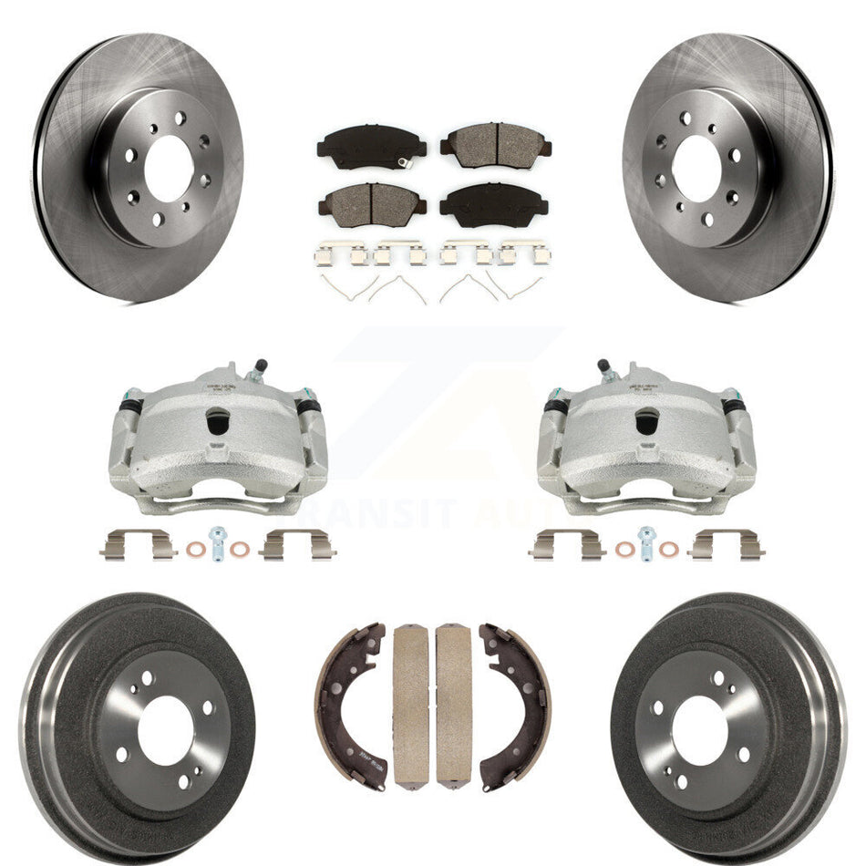 Front Rear Disc Brake Caliper Rotors Drums Semi-Metallic Pads Kit (8Pc) For Honda Civic With 4 Lug Wheels KC8-100821S