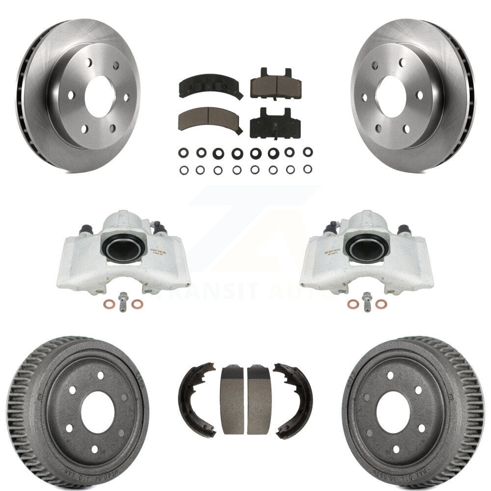 Front Rear Disc Brake Caliper Rotors Drums Ceramic Pads Kit (8Pc) For 1995-1997 GMC Yukon 2 doors with 4WD GAS engine With 11" Diameter Drum KC8-100822C by Transit Auto