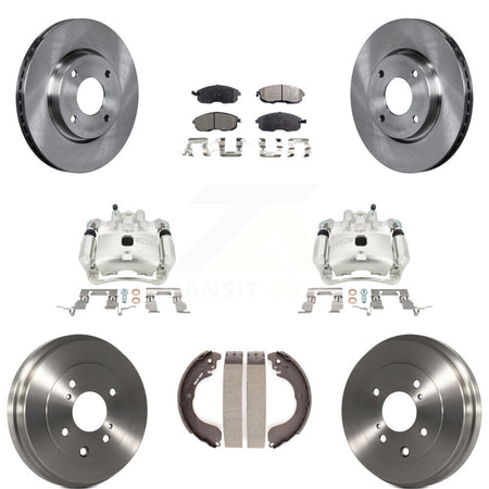 Front Rear Brake Caliper Rotors Drums Semi-Metallic Pads Kit (8Pc) For Nissan Versa Cube KC8-100822P
