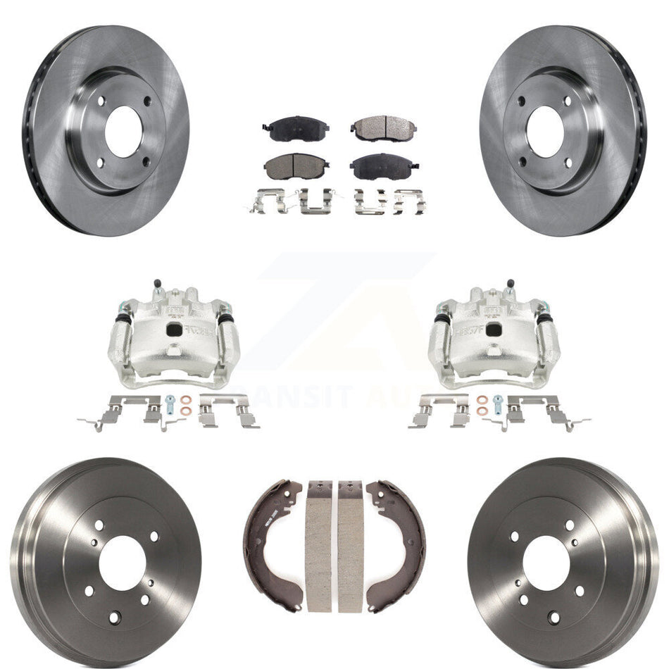 Front Rear Brake Caliper Rotors Drums Semi-Metallic Pads Kit (8Pc) For Nissan Versa Cube KC8-100822P