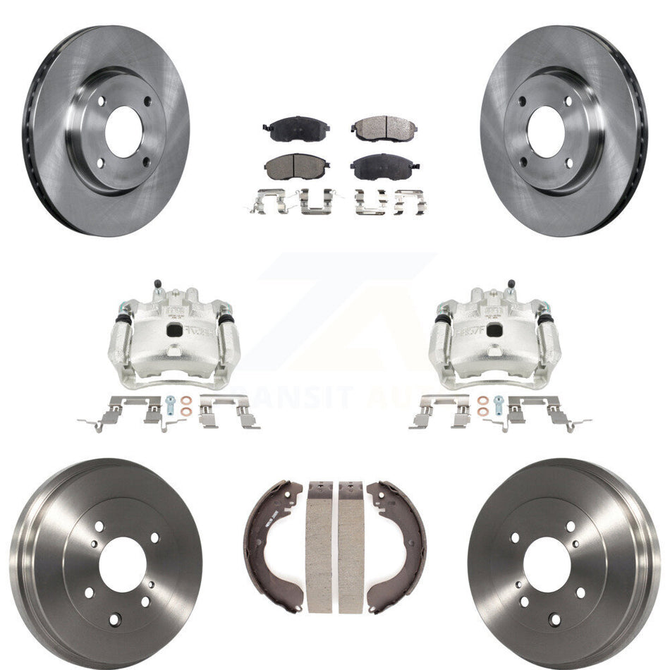 Front Rear Brake Caliper Rotors Drums Semi-Metallic Pads Kit (8Pc) For Nissan Versa Cube KC8-100822P