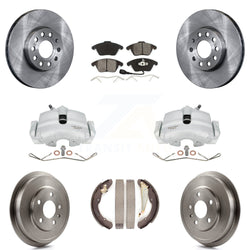 Front Rear Disc Brake Caliper Rotors Drums Semi-Metallic Pads Kit (8Pc) For Volkswagen Jetta Beetle With 288mm Diameter Rotor KC8-100822S
