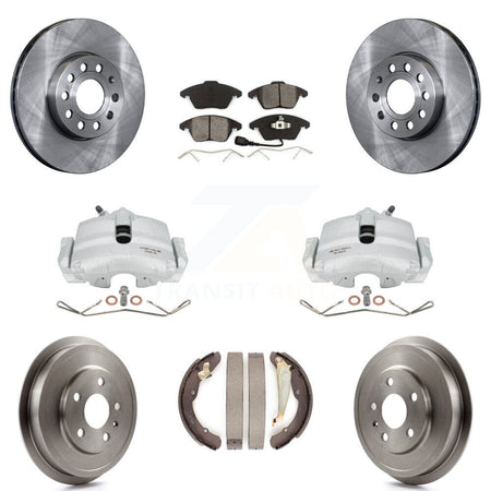 Front Rear Disc Brake Caliper Rotors Drums Semi-Metallic Pads Kit (8Pc) For Volkswagen Jetta Beetle With 288mm Diameter Rotor KC8-100822S by Transit Auto