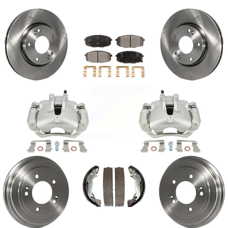 Front Rear Disc Brake Caliper Rotors Drums Semi-Metallic Pads Kit (8Pc) For 2009 Hyundai Elantra Touring with Hatchback KC8-100823P