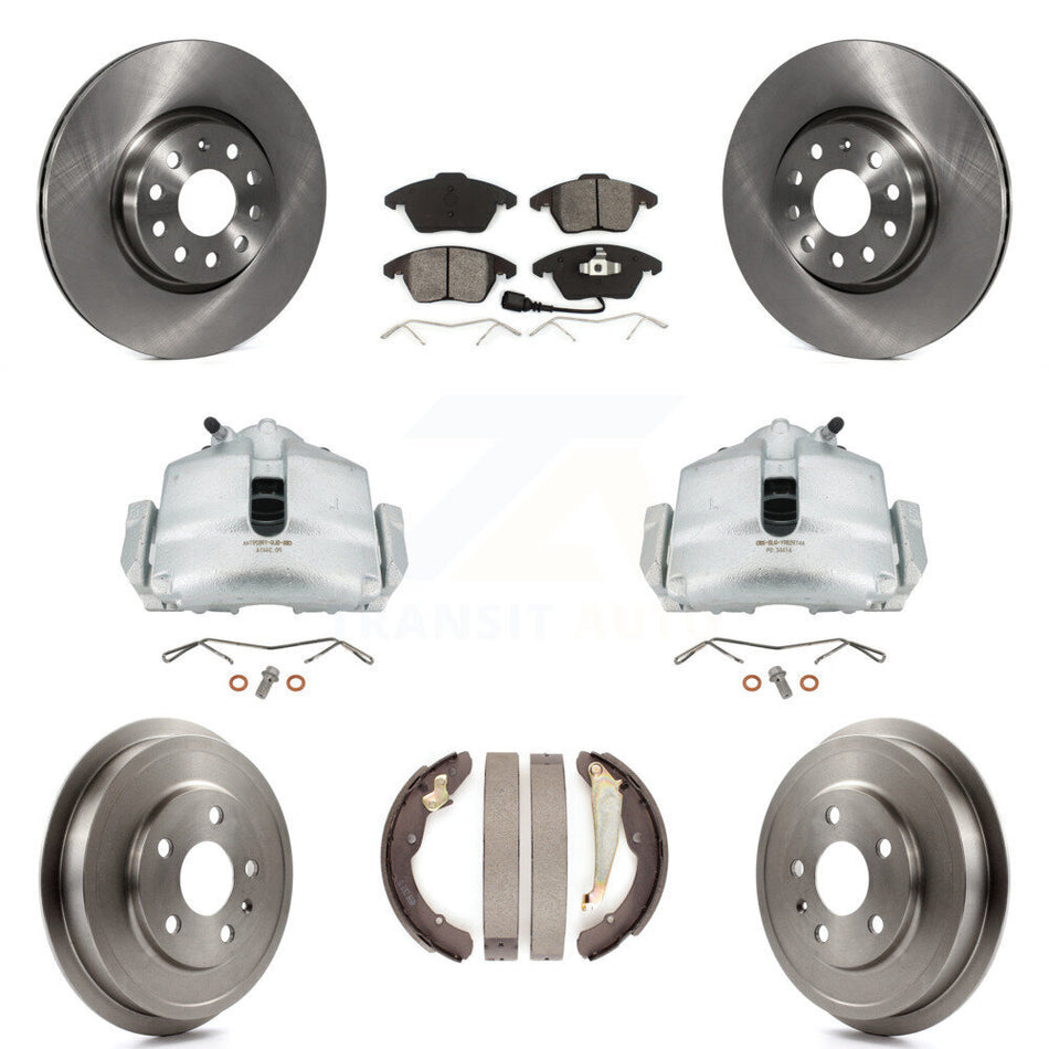 Front Rear Disc Brake Caliper Rotors Drums Semi-Metallic Pads Kit (8Pc) For Volkswagen Jetta Beetle With 312mm Diameter Rotor KC8-100823S by Transit Auto