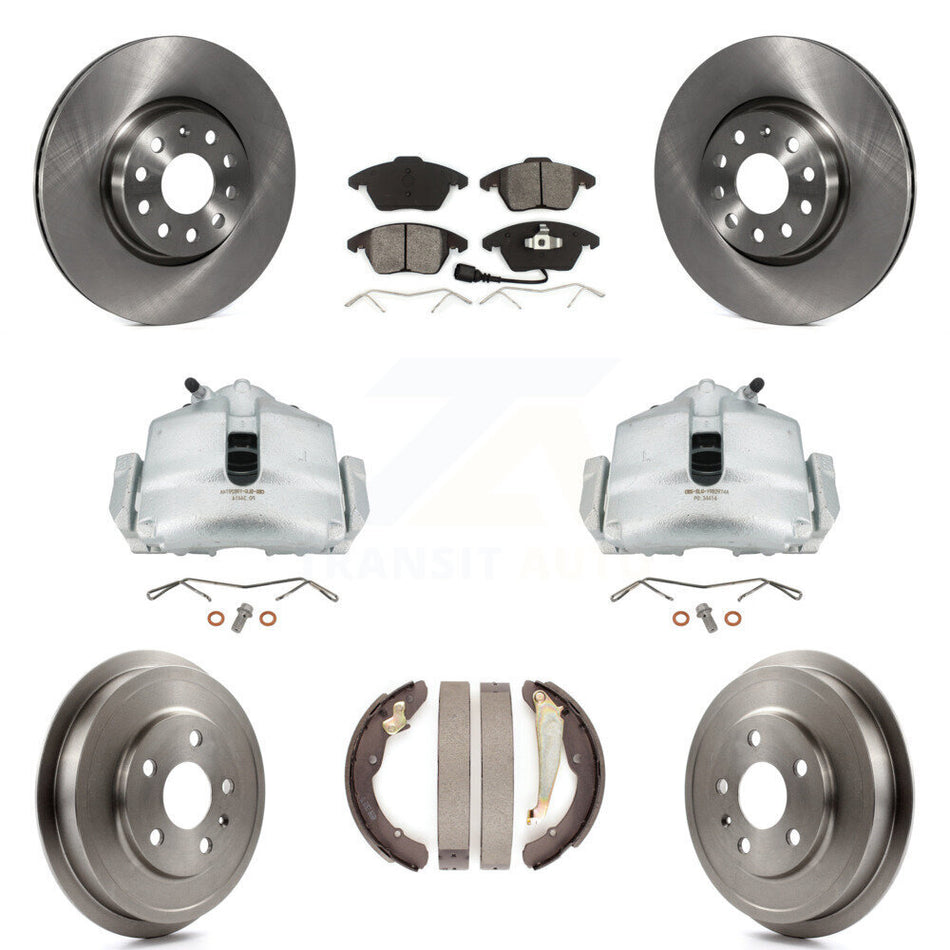 Front Rear Disc Brake Caliper Rotors Drums Semi-Metallic Pads Kit (8Pc) For Volkswagen Jetta Beetle With 312mm Diameter Rotor KC8-100823S