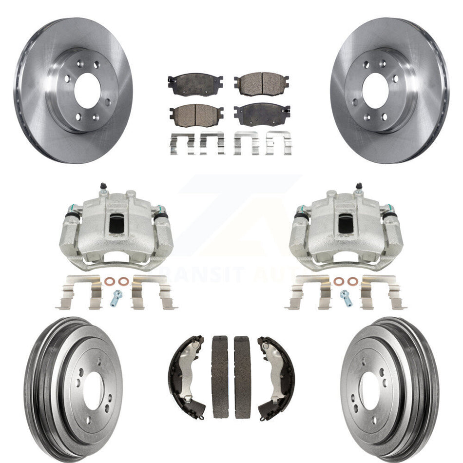 Front Rear Disc Brake Caliper Rotors Drums Ceramic Pads Kit (8Pc) For Hyundai Accent Kia Rio Rio5 KC8-100823T