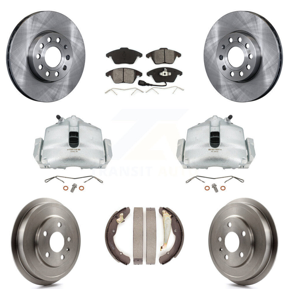 Front Rear Disc Brake Caliper Rotors Drums Semi-Metallic Pads Kit (8Pc) For Volkswagen Jetta With 288mm Diameter Rotor KC8-100824S
