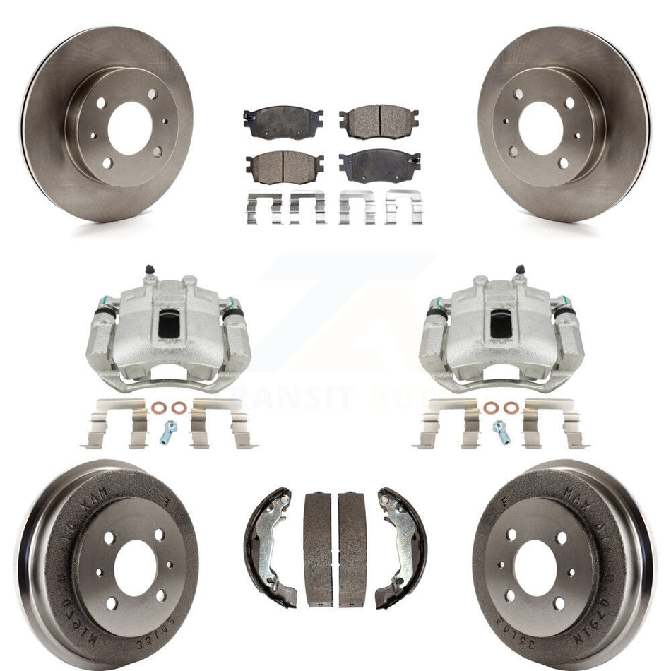Front Rear Disc Brake Caliper Rotors Drums Ceramic Pads Kit (8Pc) For 2006 Hyundai Accent Hatchback To 09 30 05 KC8-100824T