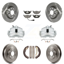 Front Rear Disc Brake Caliper Rotors Drums Semi-Metallic Pads Kit (8Pc) For Volkswagen Jetta With 280mm Diameter Rotor KC8-100826S