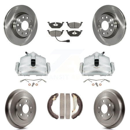 Front Rear Disc Brake Caliper Rotors Drums Semi-Metallic Pads Kit (8Pc) For Volkswagen Jetta With 280mm Diameter Rotor KC8-100826S by Transit Auto