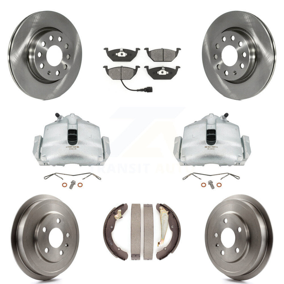 Front Rear Disc Brake Caliper Rotors Drums Semi-Metallic Pads Kit (8Pc) For Volkswagen Jetta With 280mm Diameter Rotor KC8-100826S