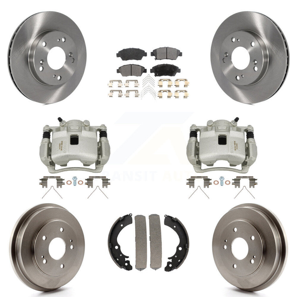 Front Rear Disc Brake Caliper Rotors Drums Semi-Metallic Pads Kit (8Pc) For Honda Civic KC8-100827P