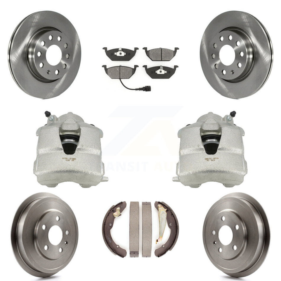 Front Rear Disc Brake Caliper Rotors Drums Semi-Metallic Pads Kit (8Pc) For Volkswagen Jetta With 280mm Diameter Rotor KC8-100827S