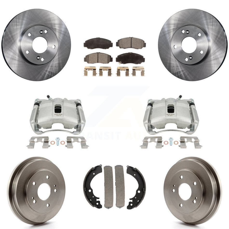 Front Rear Disc Brake Caliper Rotors Drums Semi-Metallic Pads Kit (8Pc) For Honda Civic GX with 1.8L KC8-100828P